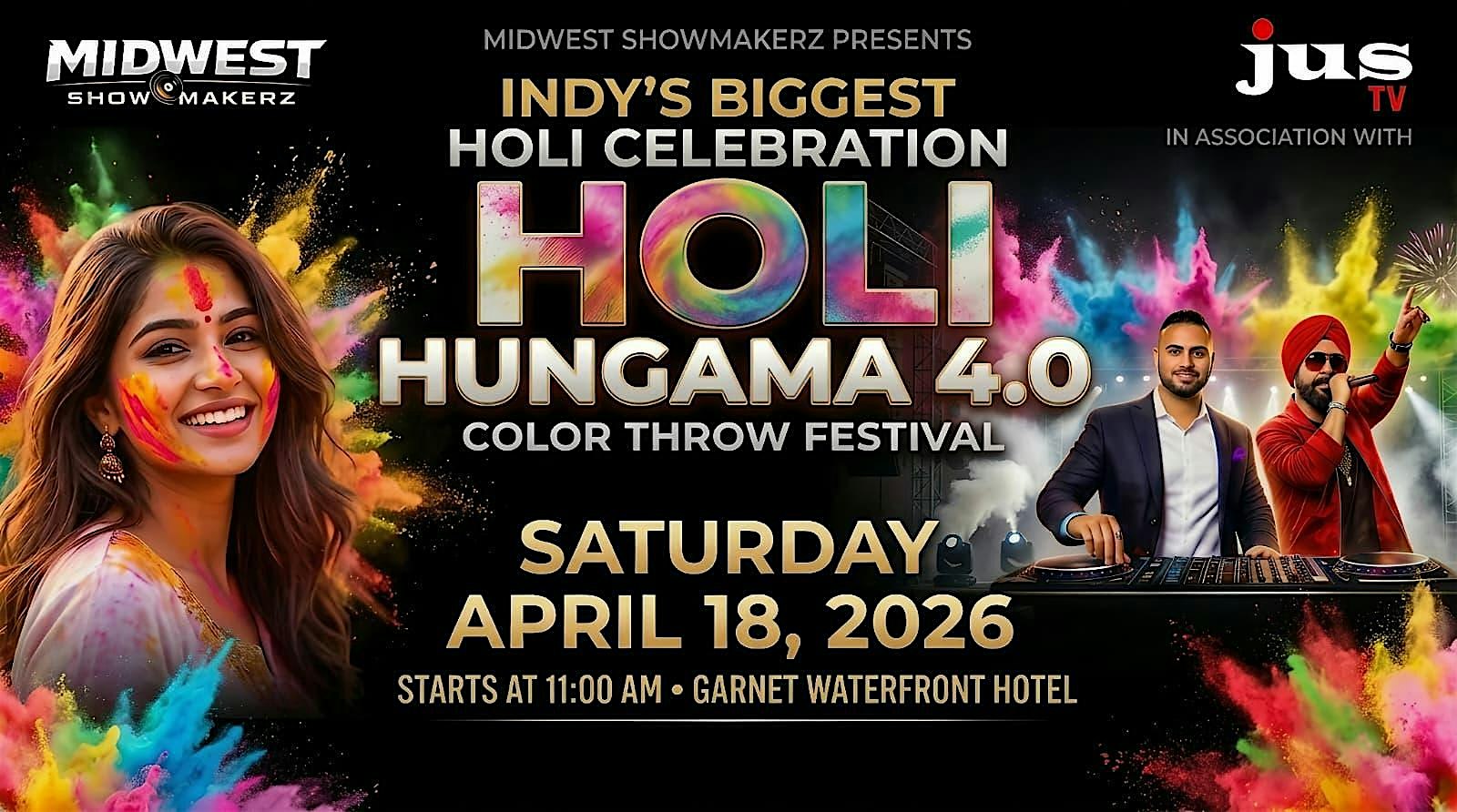 Holi Hungama 4.0: Indy’s Biggest Holi Color Throw Festival 2026 promotional artwork